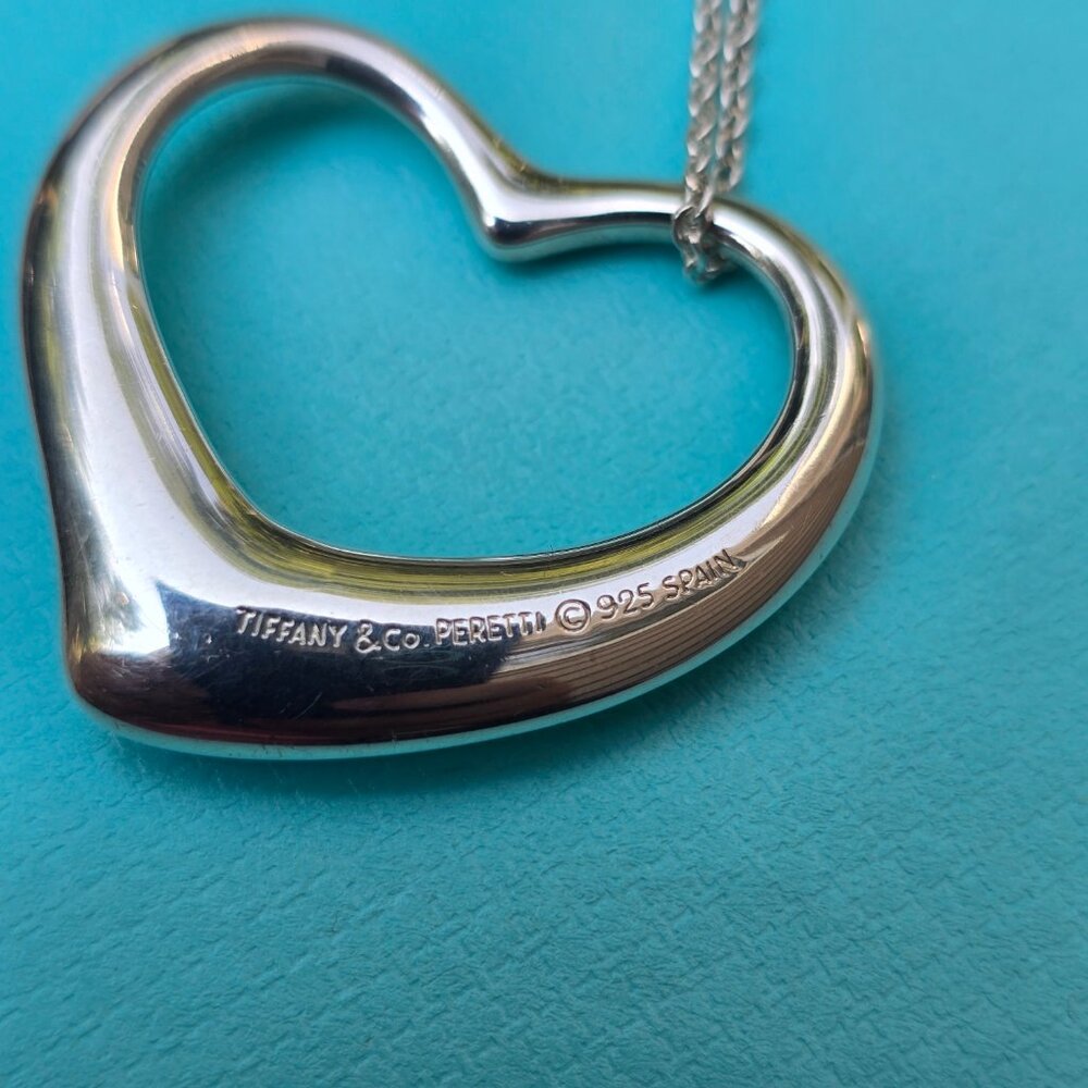 Tiffany & Co Elsa Peretti 34mm Open Heart Pendant on 30.5" Chain - Picture 4 of 7